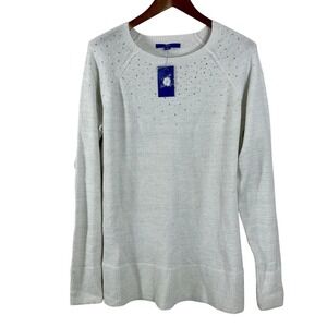 APT 9 Women's Sweater Ivory Tusk‎ Embellish Silver Festive Pullover Size XL